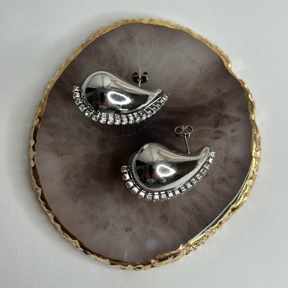 Stainless Steel Water Drop Zircon Earrings - Picture 4 of 9